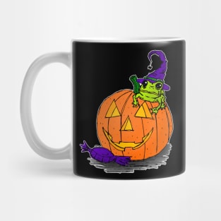 Witch Frog on a Jack O Lantern Mug